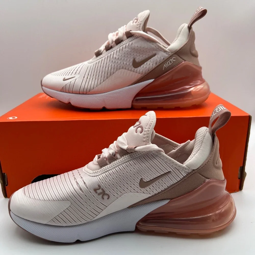 Nike Air Max 270 Womens 6 Pink Tan‎ Low Top Mesh Athletic Running Sneakers